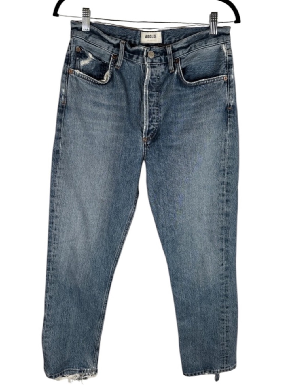 AGOLDE Riley High Rise Straight Cropped Classic Button Fly Denim Jeans Size 28